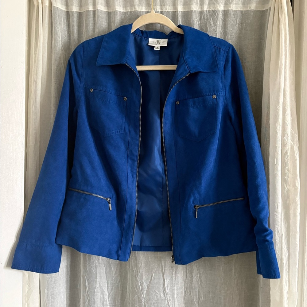 Studio Works Royal Blue Suede-Like Casual Utility Jacket Size 8
